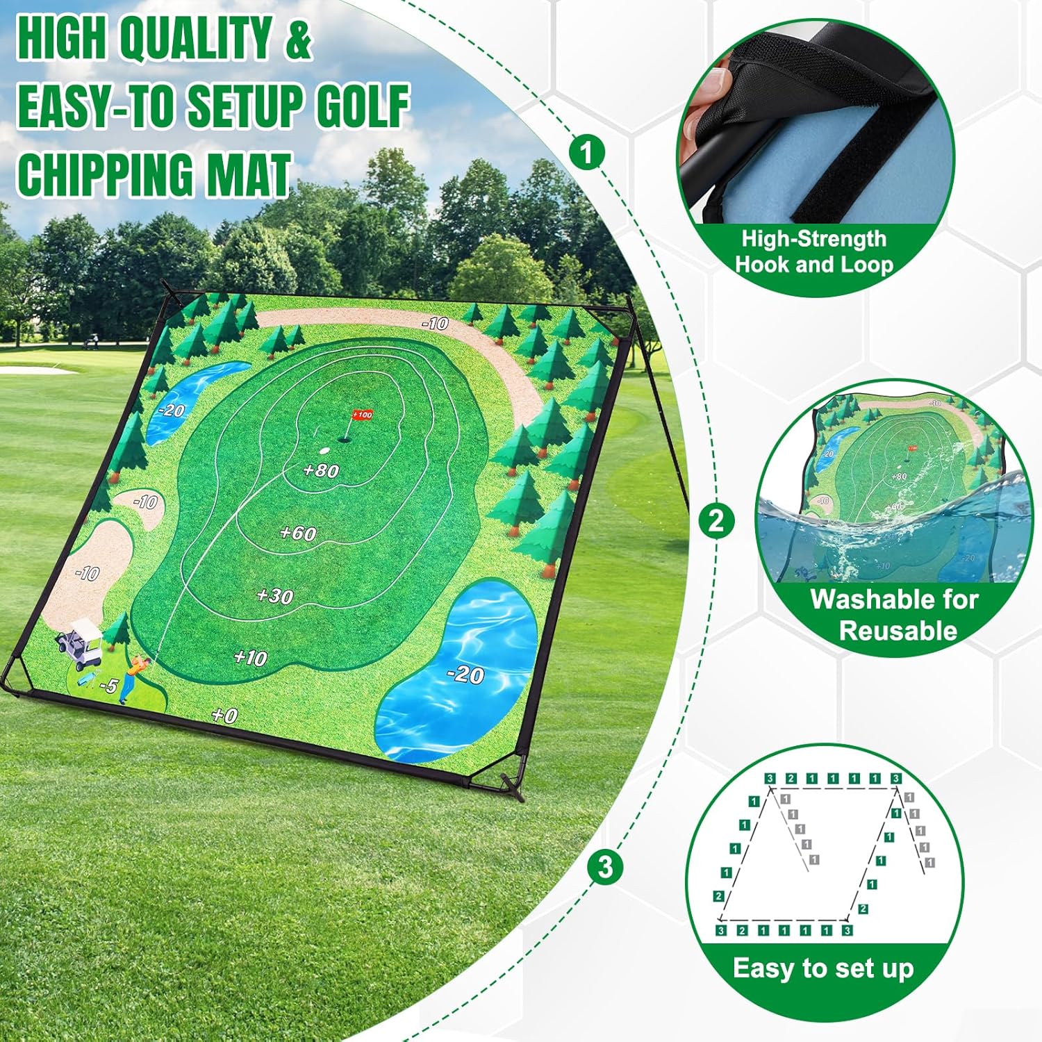 Golf Chipping Game Set, Large Double-Sided Golf Practice Mat, Portable Sticky Golf Game with 2 Clubs, 20 Sticky Balls for Indoor&Outdoor Yard, Family Fun (6FTx6FT
