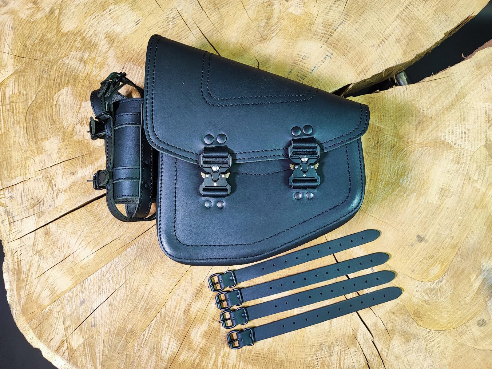 Bullet Blackline kompatibel mit Heritage Starrahmen Harley Davidson Schwingentasche Satteltasche Linke Seite Seitentaschen Werkzeugtasche Fatbob 2020 Leder schwarz