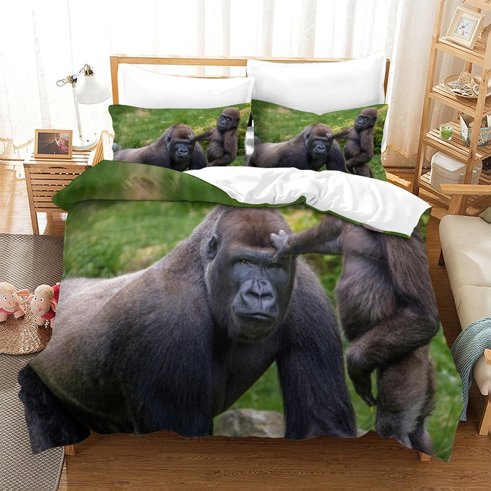 P1S9U7W5Y Wildlife 3D Printed Gorilla Duvet Cover Set 3pcs Microfiber Jungle Animal Bedding Set Single