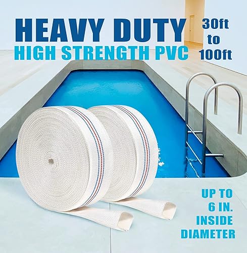 Miniatura 7 de Manguera de descarga de retrolavado de 1.25 pulgadas x 100 pies, resistente reforzada, manguera de fuego plana de PVC (blanco) con abrazaderas