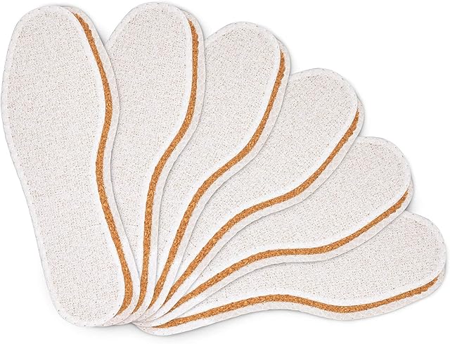 Zestaw 6 Par Wkładek do Butów Naturalny Korek z Tkaniną Frotte | Ultralekkie Wkładki do Butów dla Kobiet i Mężczyzn | Kaps Cork Frotte (42 EUR Męskie)