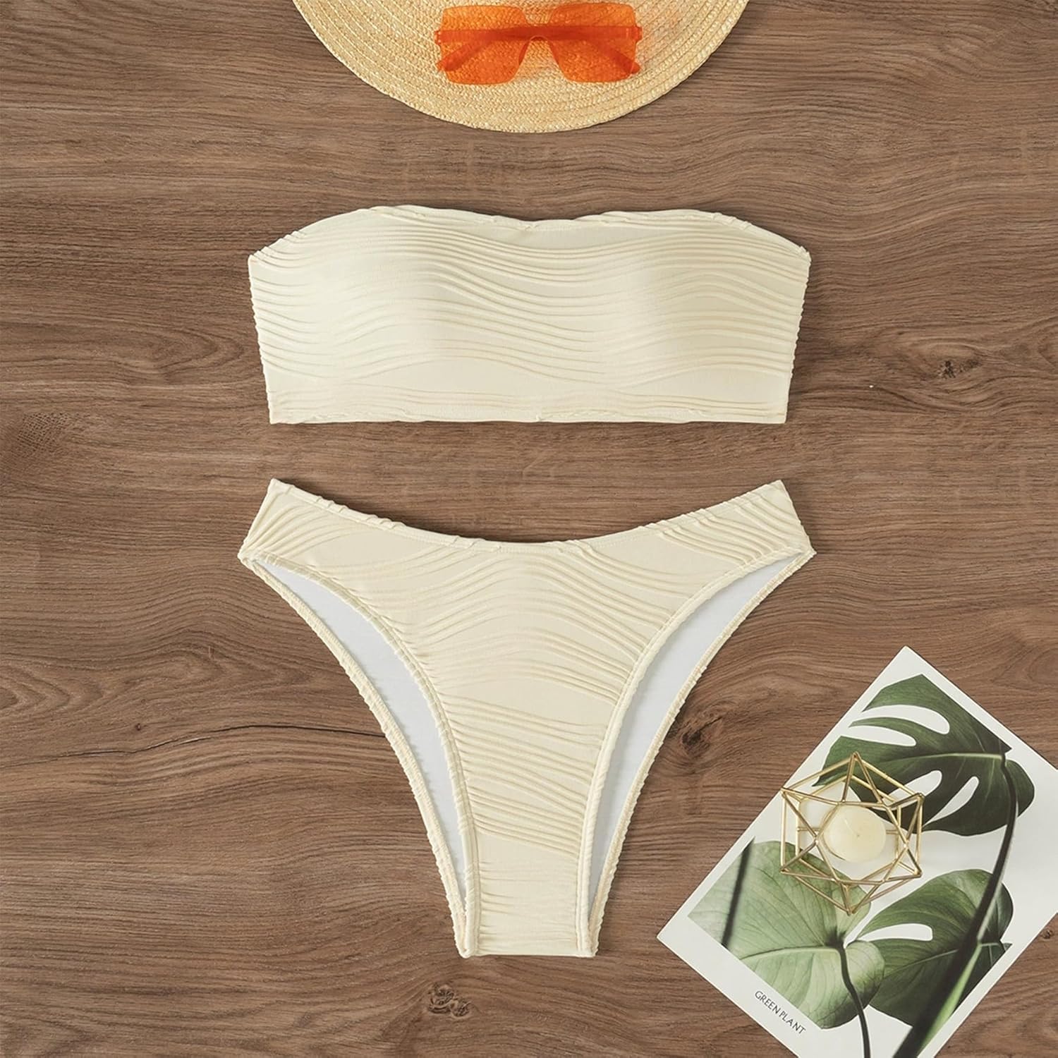 Women's Strapless Bikini Bandeau 2 Piece Swimwear Textured Tube Bathing Suits - Image 6