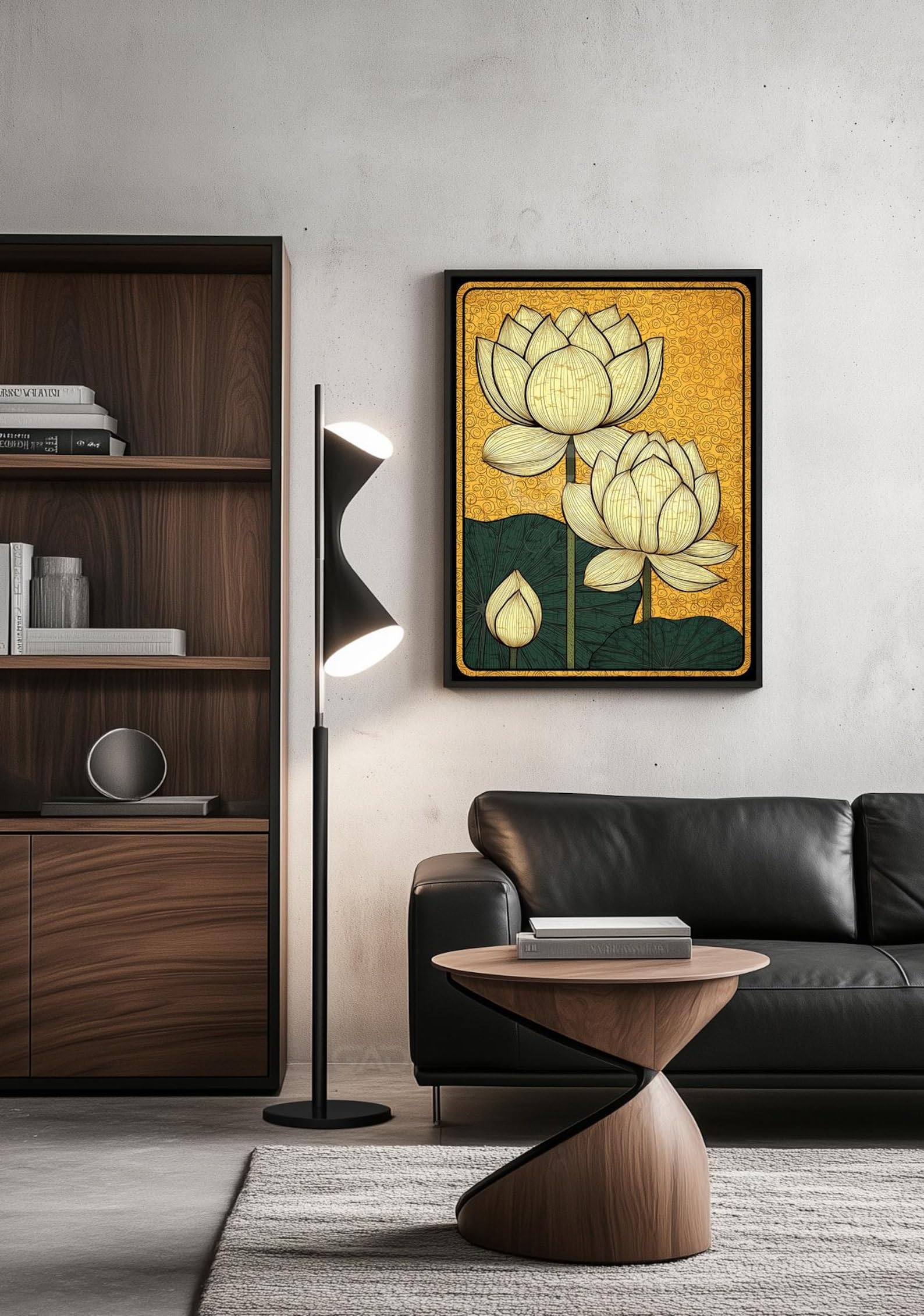 TONGYINLI Japońska grafika Ukiyo-e Lotus, dzieło sztuki inspirowane japońską kulturą Zen, malarstwo botaniczne, ilustracja kwiatowa na płótnie (20 x 30 cm/rama wewnętrzna)