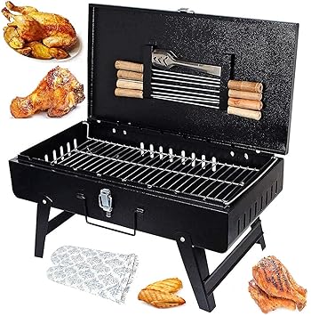 Homaxa/Stainless Steel Portable Briefcase Style Folding Barbecue Grill Toaster, 47 X 43 X 27 cm, Black