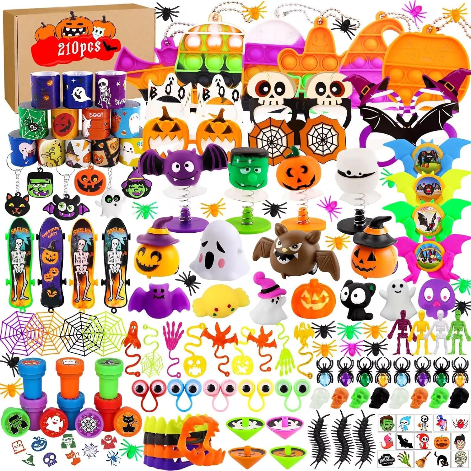 XIMISHOP 210PCS Halloween Party Favors Assortment Bulk, Halloween Toys for Kid Girls Boys Halloween Goodies Party Bags fillers Prizes for Trick or Treat Classroom Rewards Halloween Party Games Toys