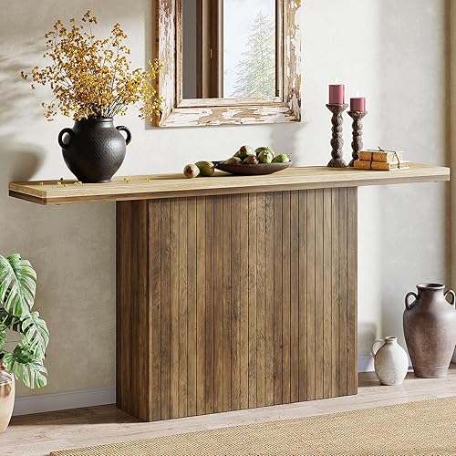 Miniatura 3 de Tribesigns Mesa consola acanalada de granja para entrada, mesa de sofá de madera de 63 pulgadas de largo detrás del sofá para sala de estar,