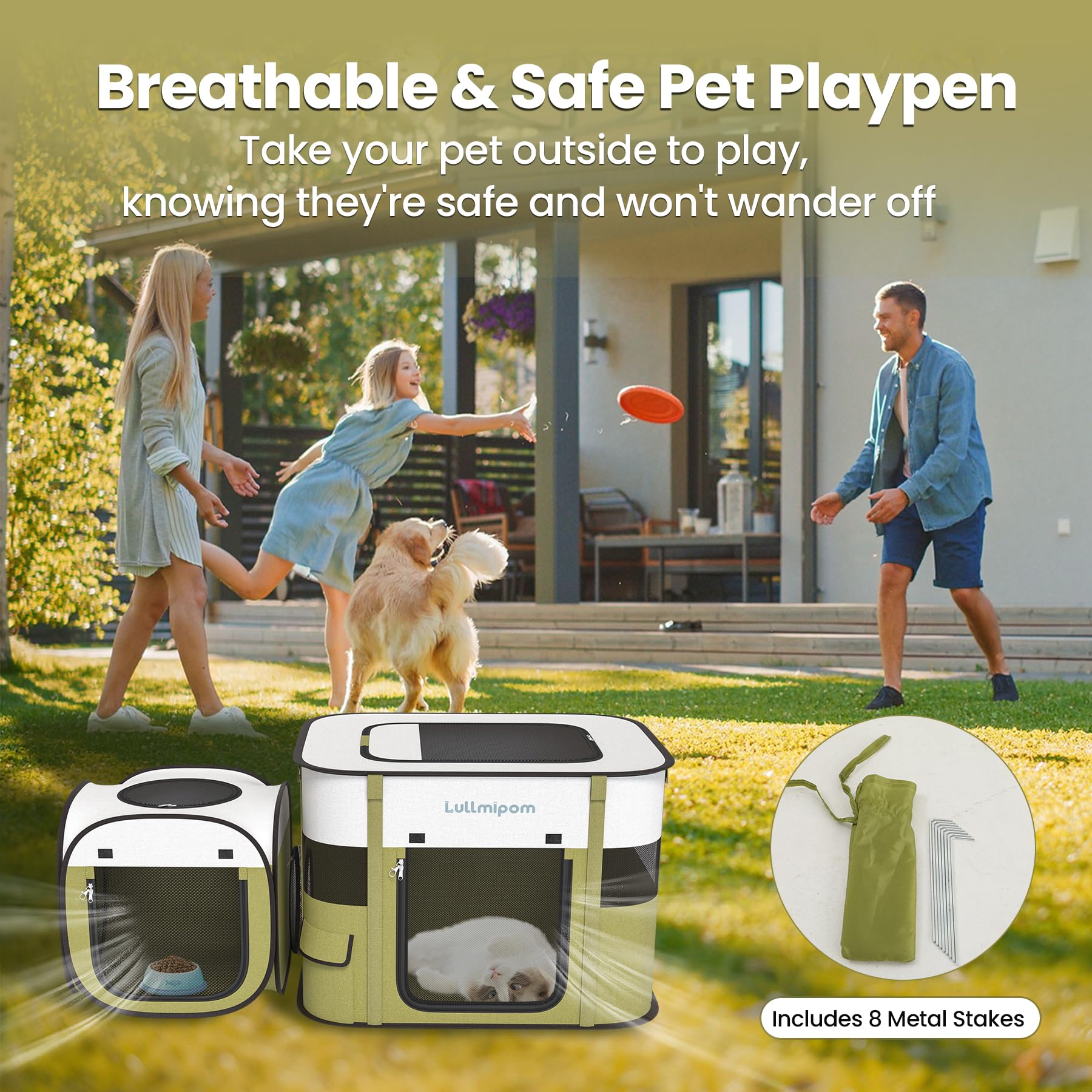 Tragbarer Laufstall für Katzen & Hunde, Wasserdicht & Langlebig, Outdoor/Indoor Katzenzelt, Pop-up Großer Hundezwinger, Einfacher Aufbau mit Tragetasche, Ideal für Reisen und Camping