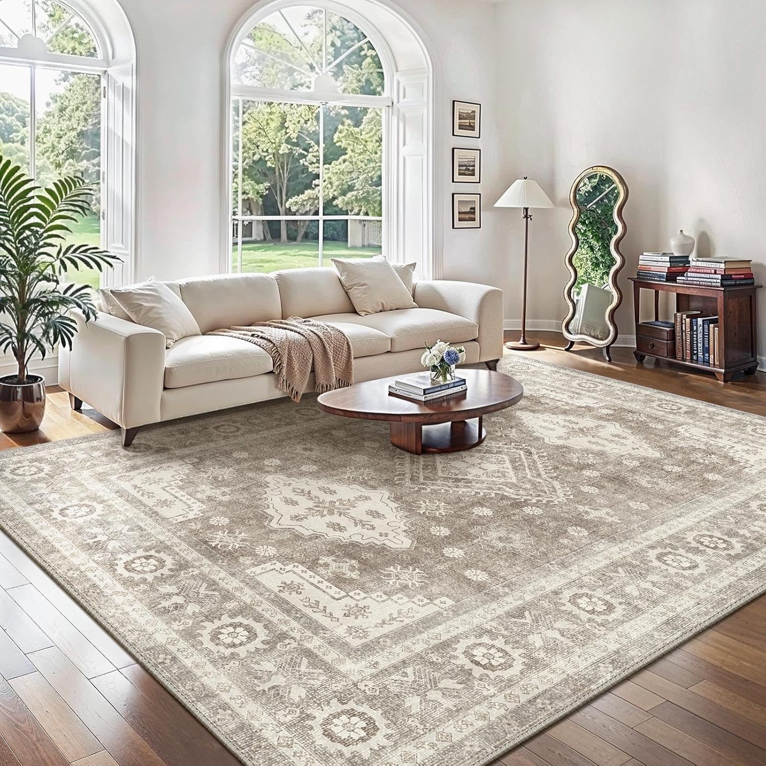 GENIMO Rugs Living Room 200 x 290cm Washable Rug Extra Large Vintage Carpet with Non Slip Backing Floral Print Rug for Bedroom Dining Room Home Office,Brown — image 1