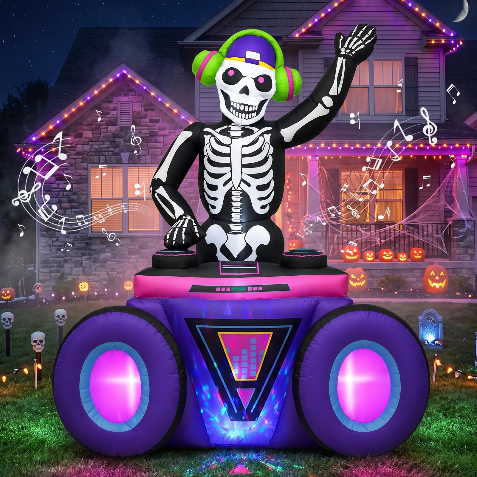 OurWarm 6FT Halloween Inflatables Skeleton DJ with Music Outdoor Decoration