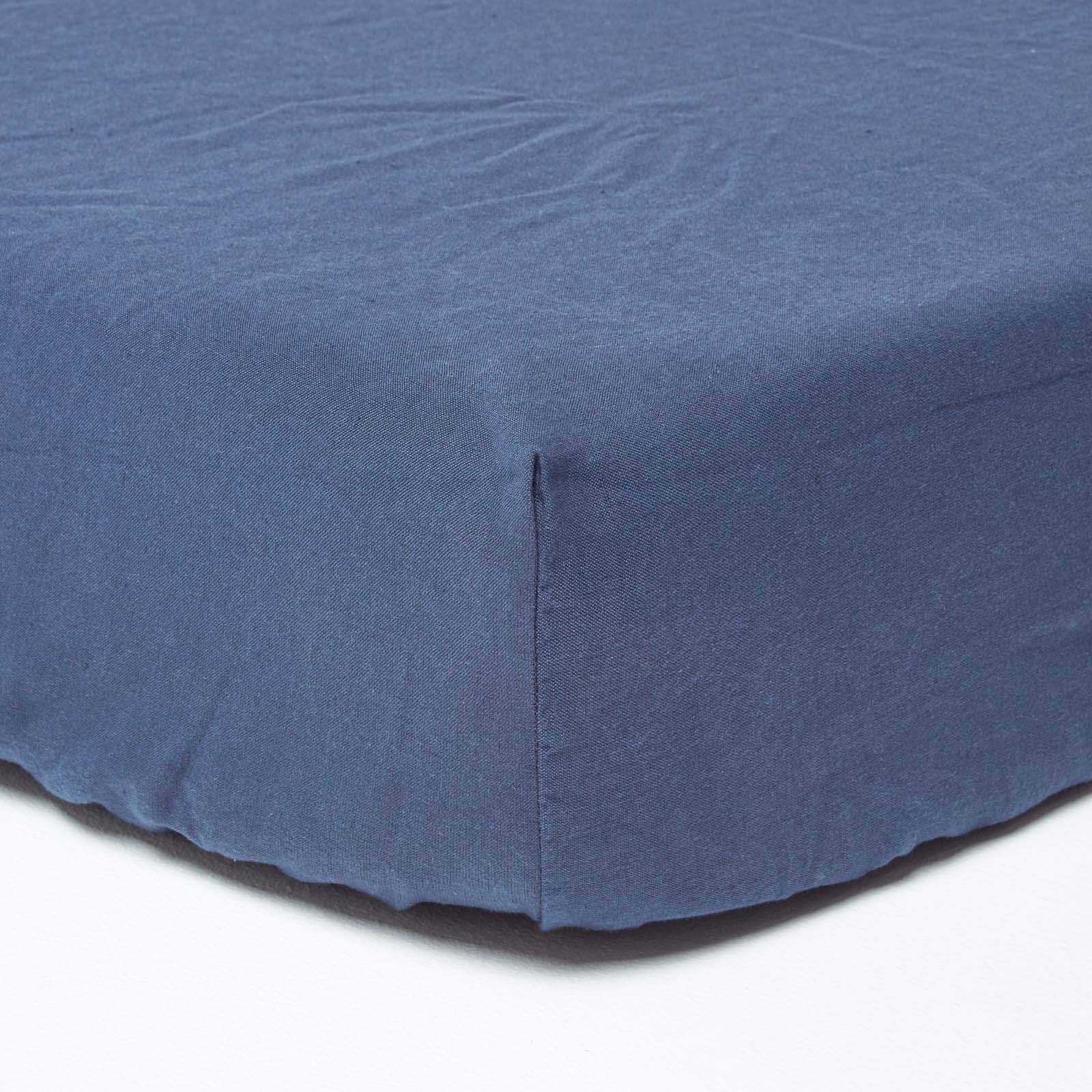 Homescapes Navy Blue Luxury Soft Linen Extra Deep Fitted Sheet Plain Textured Linen Sheet Natural French Flax Fibre Linen & Pure 100% Cotton Blend Dark Blue, Single Size (46 Cm Deep)