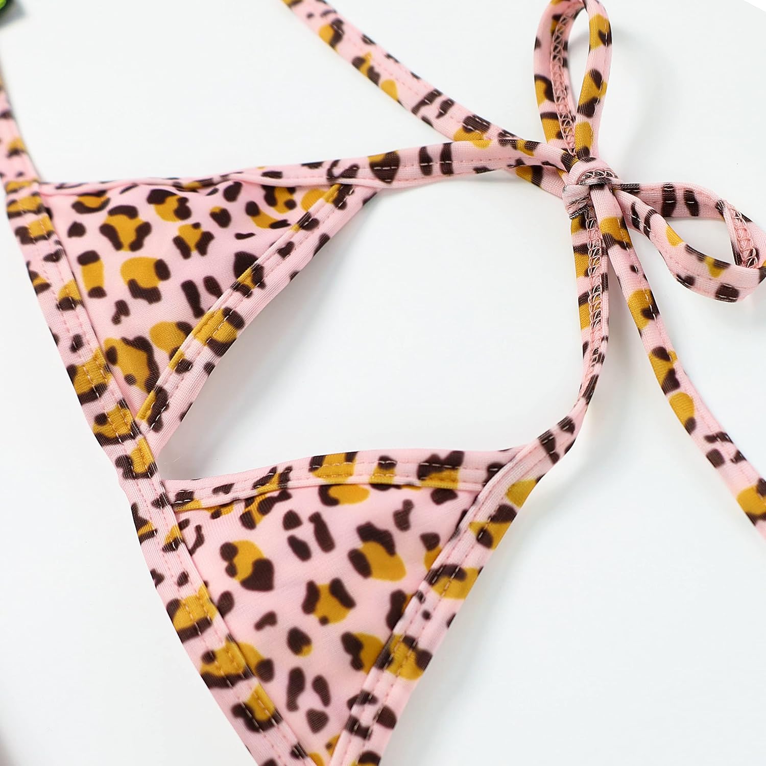 Fitwarm Leopard Dog Bikini Set, Hawaiian Beach Swimsuit, Summer Dog Clothes for Small Dogs Girl, 2 Piece Dog Suit for Swimming and Bathing, Pet Luau Costume, Pink, Yellow, Small