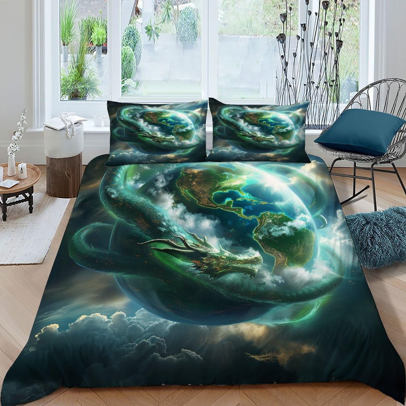 Housse de couette dragon anti-plis en microfibre 220x240cm pour un lit toujours impeccable