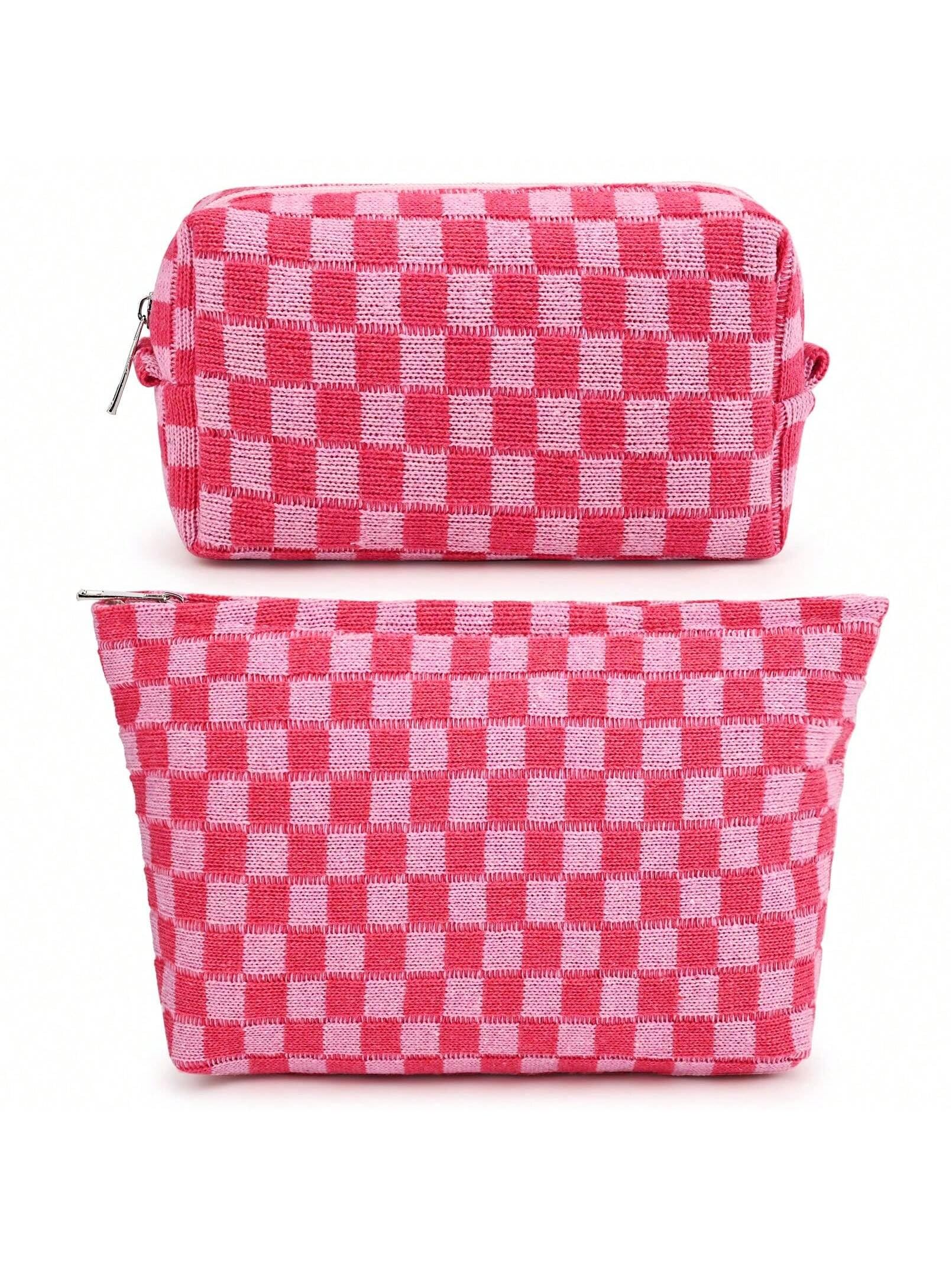 Schminktasche, Geburtstagsgeschenke für Frauen, große, karierte Reise-Schminktasche mit kleinem Fassungsvermögen, 2er-Pack Kosmetiktaschen, tragbare Kulturtasche für Mutter, Schwester, Freunde Mädchen