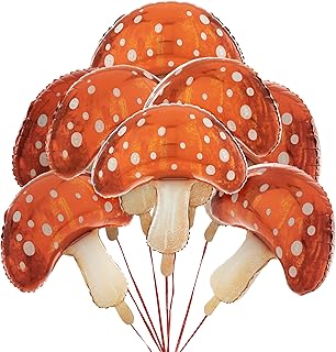 Cheerland Mushroom Balloons Woodland Party Dceorations Fairy Princess Enchanted Forest Plant Foil Balloon for Birthday Baby Shower Bridal Home Classroom Wonderland Garden Decor Supplies 8pcs