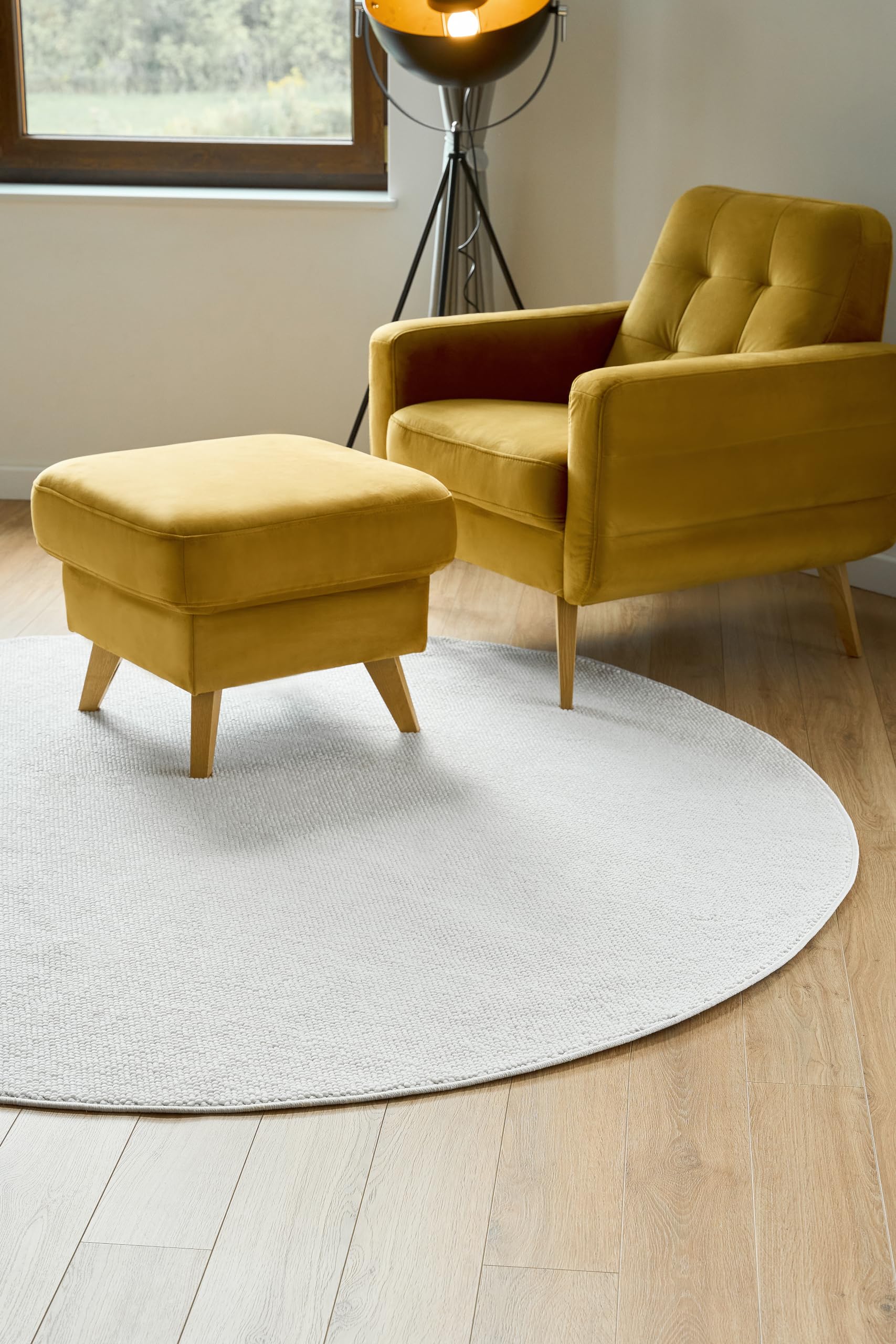 TAPISO Agra Rund Teppich Creme Einfarbig Wohnzimmer 100 x 100 cm