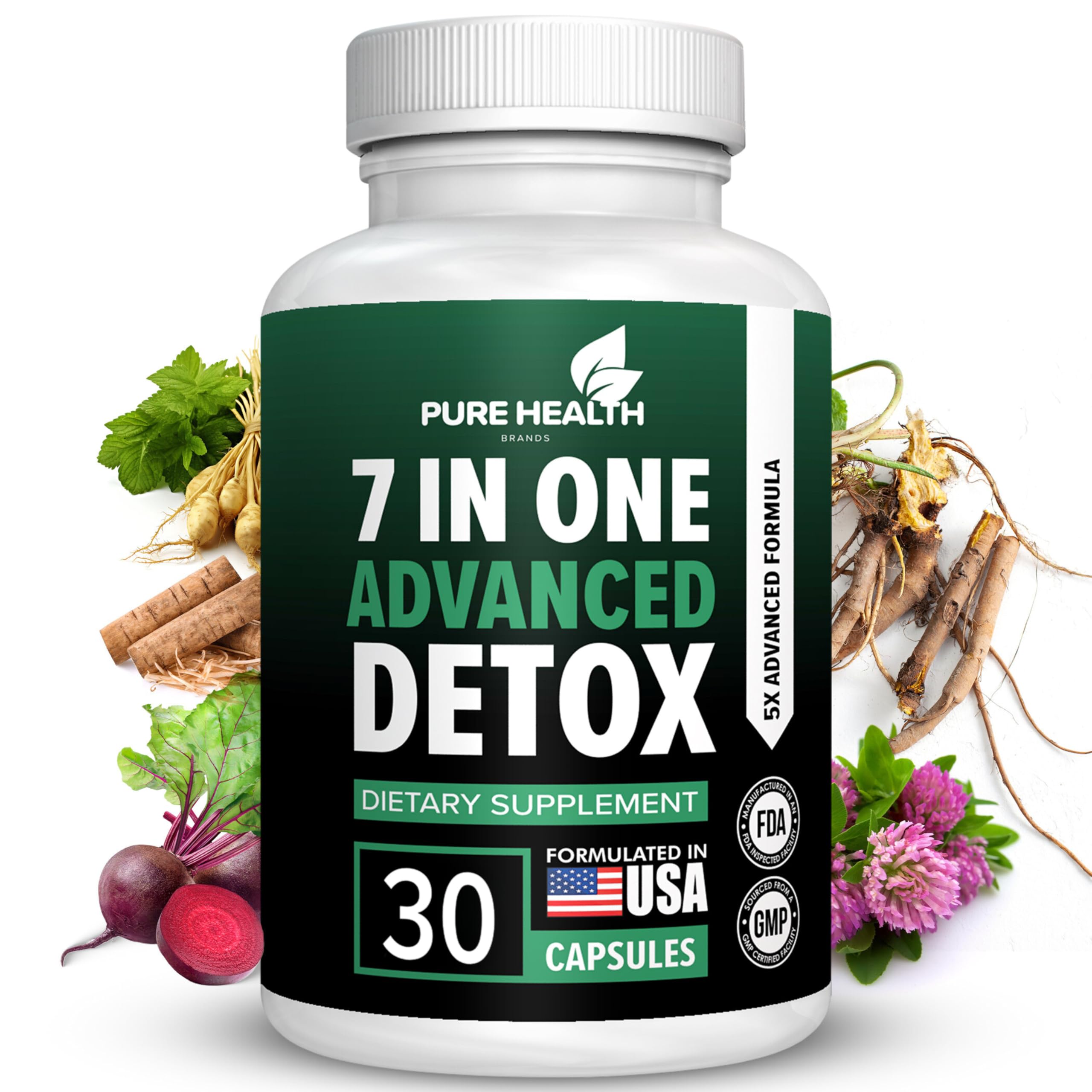 Extra Strength Fast Acting 7-in-ONE Advanced Formula - Full Body Cleanse - Detox & Liver Cleanse - Detox & Liver Repair, All Natural Toxins Remover, Healthy Cleansing Support for Liver (30 Capsule)
