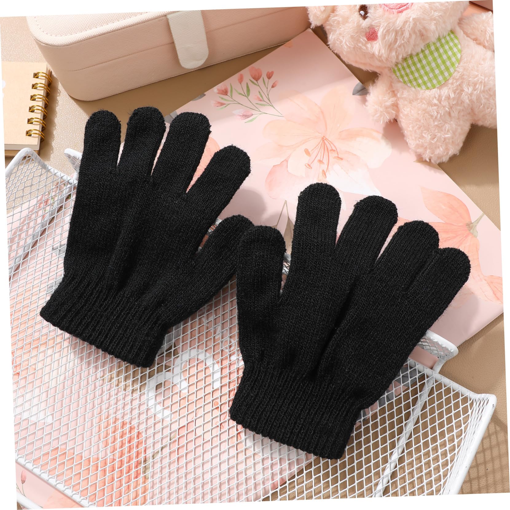 VANZACK Guantes Infantiles de Punto Cálidos para Invierno de Cinco Dedos Color Azul para Elástico y