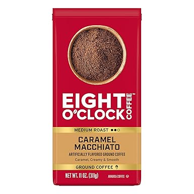Eight O'Clock Coffee Caramel Macchiato Ground Coffee, Medium Roast, 11 Ounce (Pack of 1) - Caramel, Creamy, Smooth