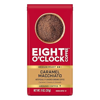 Eight O'Clock Coffee Caramel Macchiato Ground Coffee, Medium Roast, 11 Ounce (Pack of 1) - Caramel, Creamy, Smooth