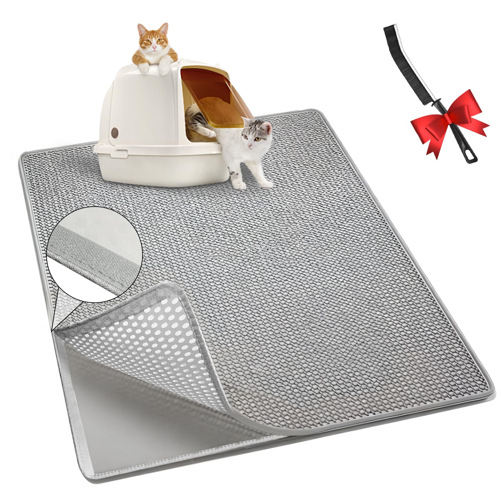 Alfombrilla para arena de gatos MiracDan XXL (60 x 90 cm), gris - Alfombrilla anti-arena de EVA, suave, para arenero con o sin tapa, para gatos. La mejor arena para gatos. Cepillo de limpieza gratuito