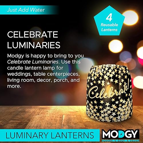 Miniatura 8 de MODGY Luminary Lanterns - Paquete de 4 velas LED flotantes con pilas incluidas, luminarias son ideales para bodas, fiestas, patios y celebraciones