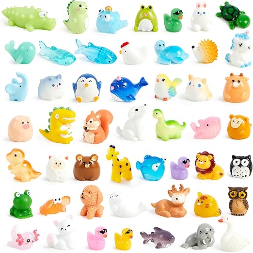 JOYIN 50 Pcs Mini Resin Animals Figures, Mix Resin Animals Figurines for Fairy Garden Accessories, Dollhouse Decorations, Slime Charms for Crafts, DIY Miniature Scenes, Birthday Party Favors