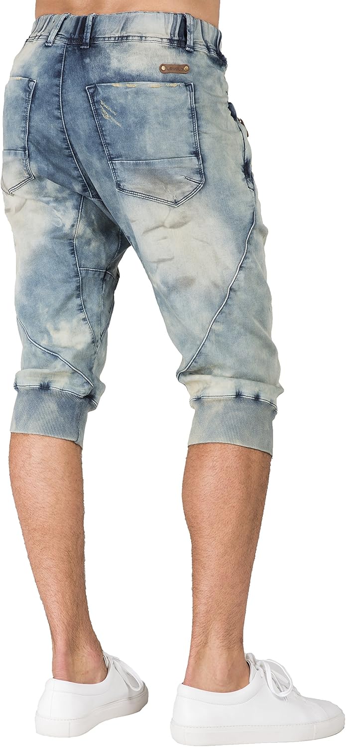 Level 7 Men's Premium Jogger Capri Knit Denim Shorts Tinted Clouded Blue 18" Inseam