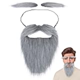 Yan Dream Grey Full Beard and Eyebrows Novelty False Facial Hair Halloween Costume Accessories