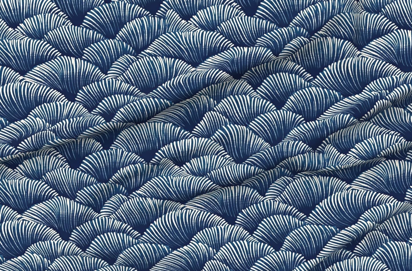 Spoonflower Fabric - Indigo Floral Coastal White Flowers Modern Abstract Art Deco Petals Printed on Petal Cotton Fabric Fat Quarter - Sewing Quilting Apparel Crafts Decor
