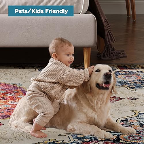 Miniatura 8 de Dripex Alfombras de área de 6 x 9, alfombras bohemias antideslizantes y desgastadas que se pueden lavar a máquina, para sala de estar, alfombra