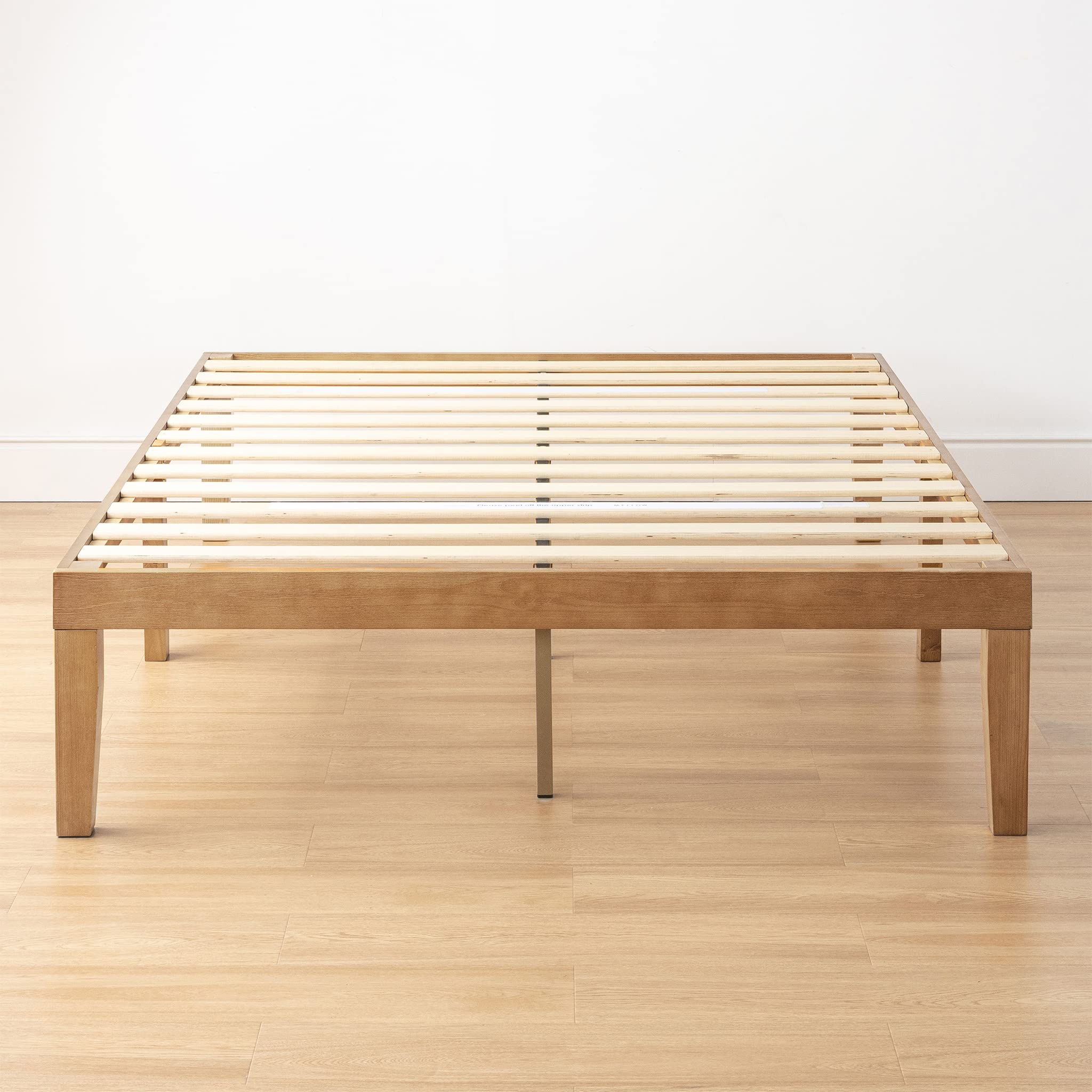 Mellow Naturalista Classic 16 Inch Solid Wood Platform Bed with Wooden Slats, Natural Pine, Queen