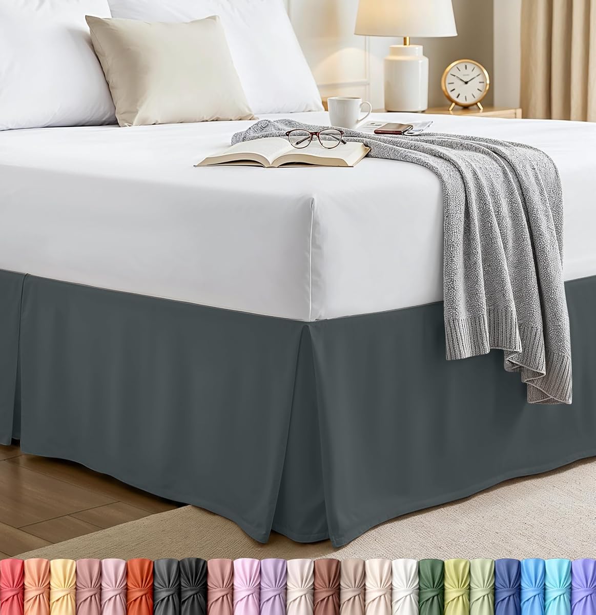 Queen Bed Skirt, Hides Under-Bed Storage 16 Inch Drop, Pleated, Grey | Easy Fit Design, Shrinkage & Fade Resistant, Hotel Style, Microfiber Durable Fabric, Machine Washable