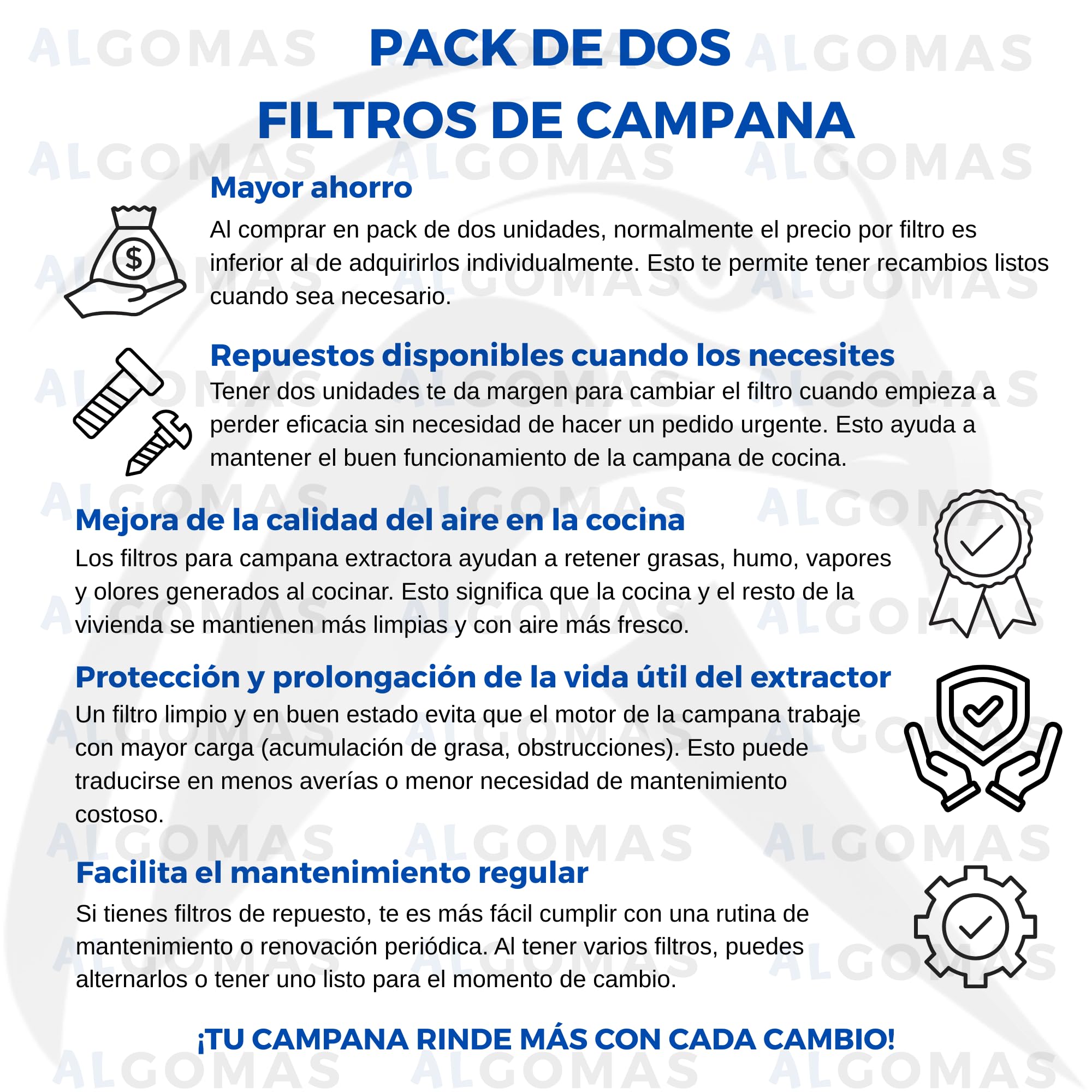 ALGOMAS® Filtros Campana Extractora Pack 2 | Filtro Metálico Antigrasa Aluminio 26x32 cm | Repuesto Compatible con Cata Ref. 2800905 | Protege Motor y Aire Cocina · imagen 6