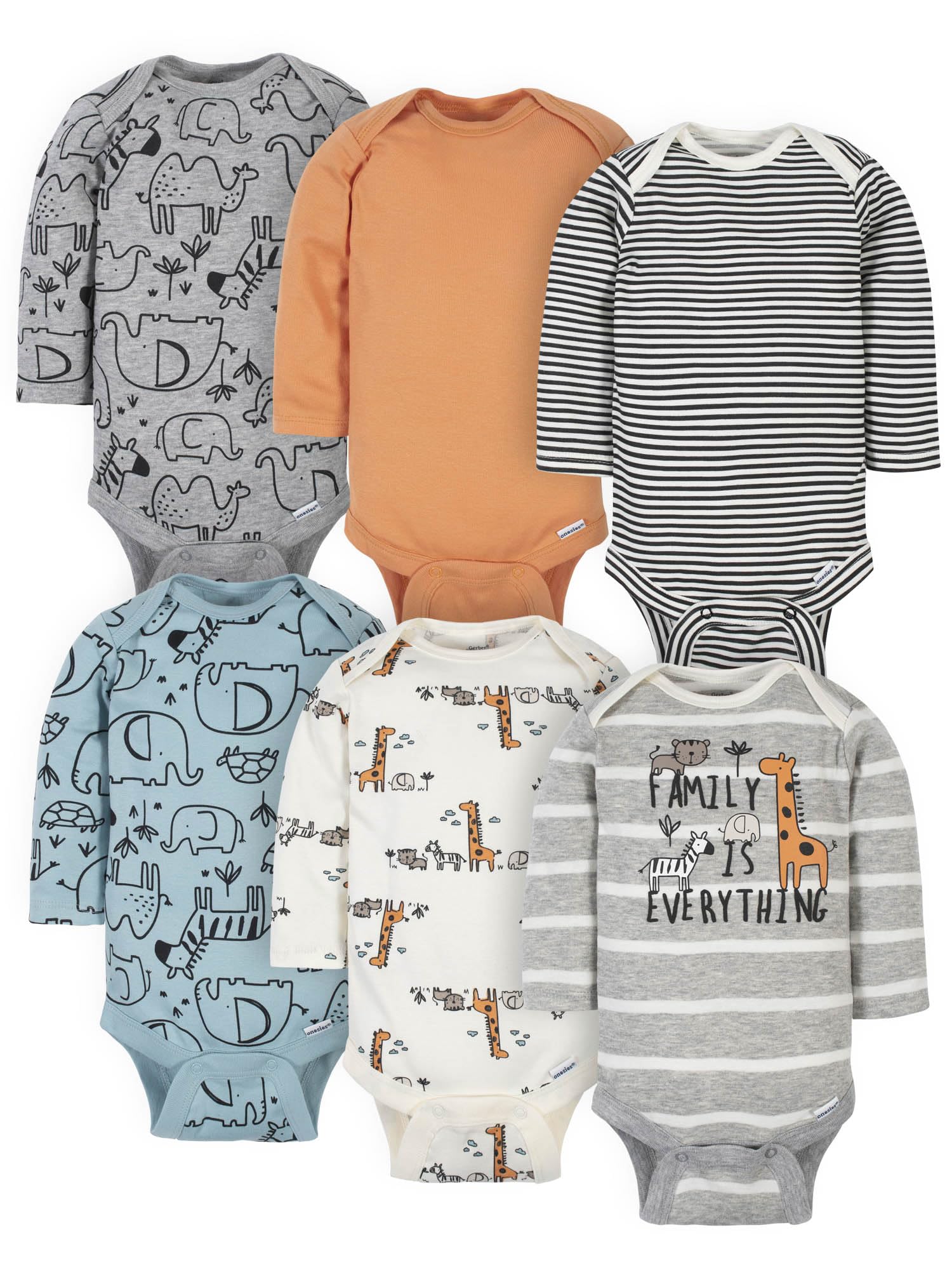 Gerber Baby-Jungen 6er-Pack langärmlige Onesies-Bodys, Dschungelblau, 3–6 Monate