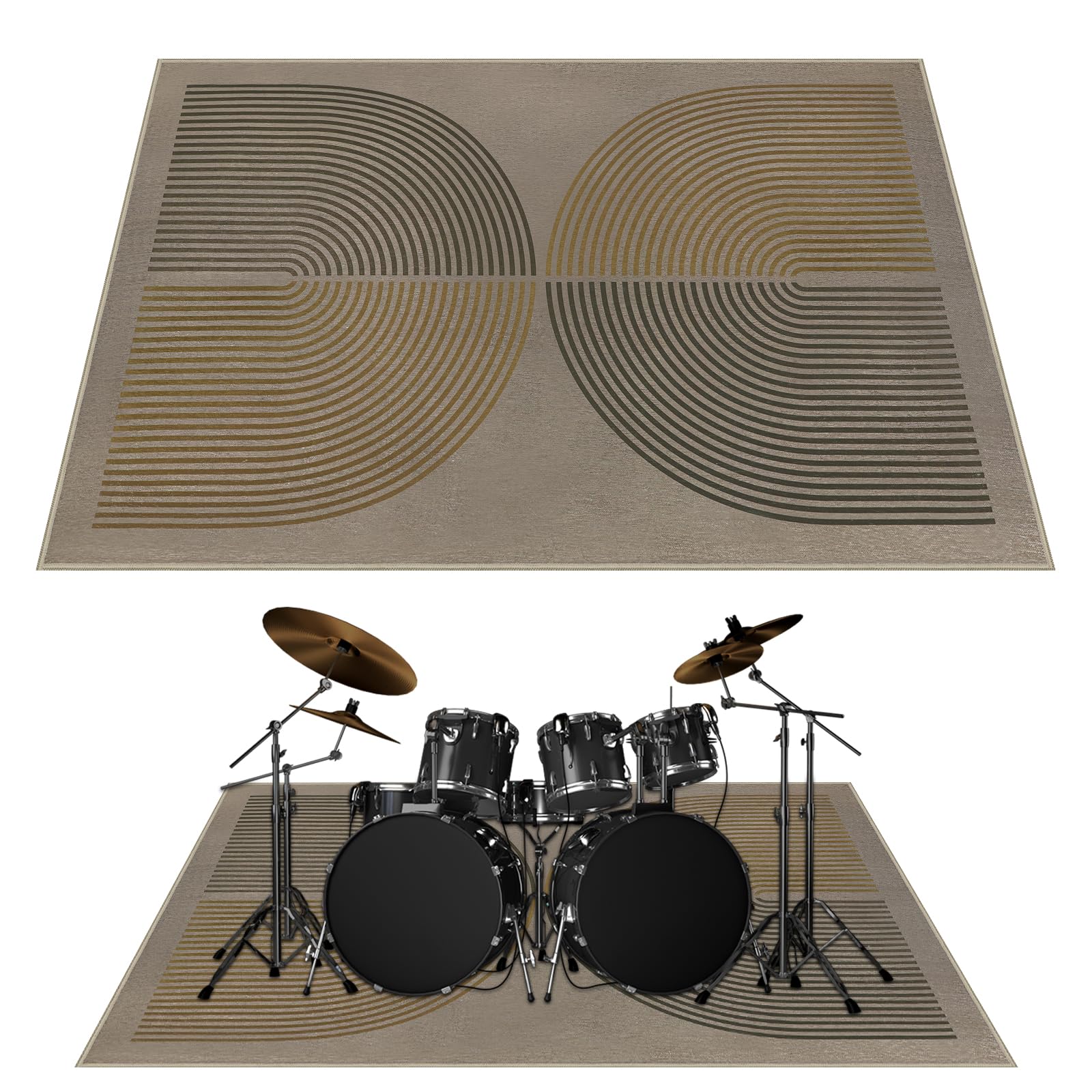 Ythropon 4x6 Ft Electric Drum Set Mat With Non-Slip Grip Bottom - Soundproof Rainbow Floor Mat, Washable Music Rug, Tightly Woven Fabric Carpet for Jazz & Electric Drum Sets, Beige