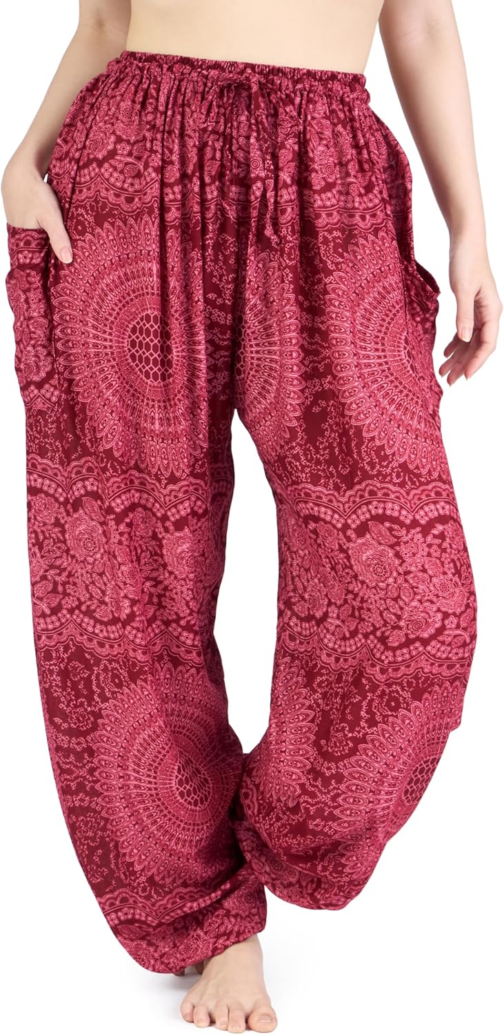 Lannaclothesdesign Harem Pants Women – Boho Elephant Pants High-Waisted Hippie Clothes with Pockets for Yoga