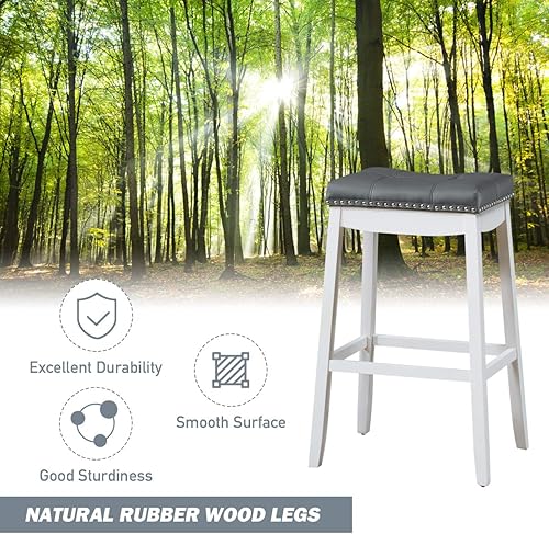 Miniatura 54 de COSTWAY Juego de 2 taburetes de bar, taburete de mostrador sin respaldo de 29 pulgadas de altura con reposapiés, cojín de asiento suave, patas de