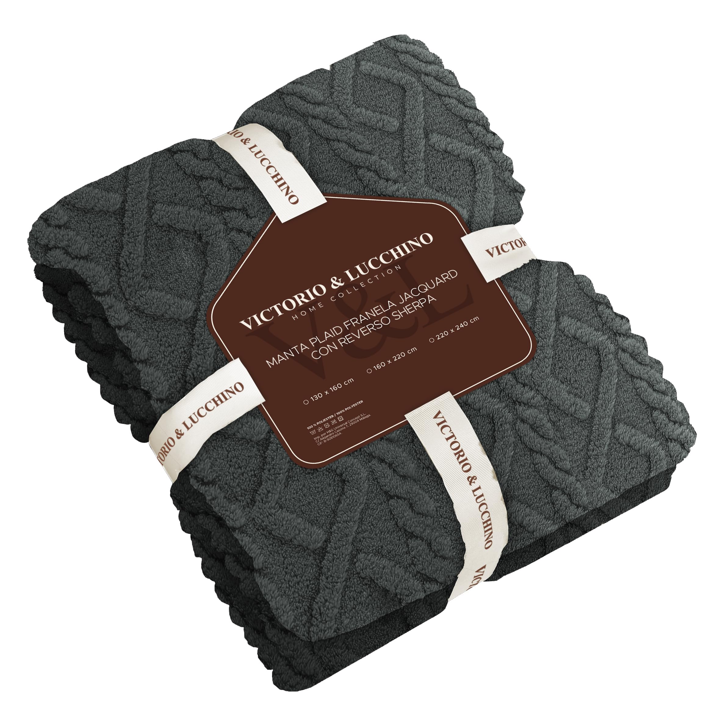 Victorio & Lucchino Manta Plaid Sofa Franela Jacquard con Borreguito Sherpa - Manta Suave para el Sofa o para Cama (VL-80521) (Gris, 130 X 160 Cm)