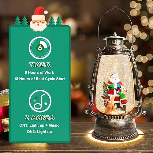 Miniatura 4 de Globo de nieve de muñeco de nieve de Navidad de 12.5 pulgadas de alto, linterna grande de Papá Noel musical con temporizador de 6 horas, forro USB,