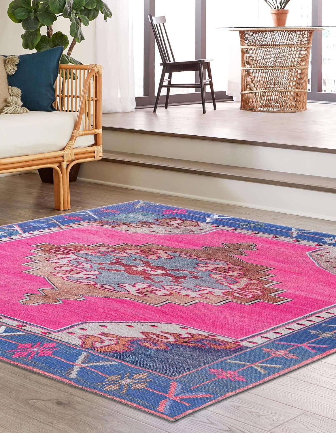 Rugs.com Timeless Collection Rug – 7' 6 Square Fuchsia Flatweave Rug Perfect for Living Rooms, Kitchens, Entryways