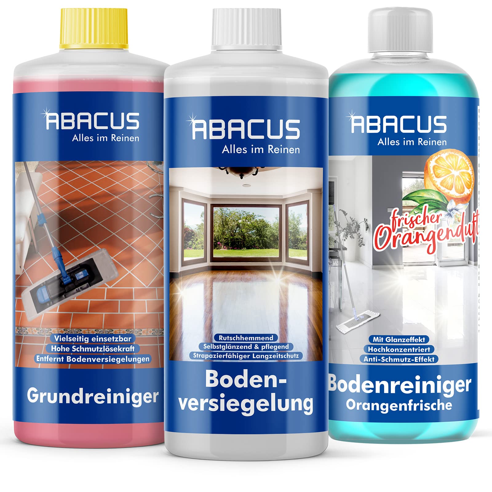 ABACUS® Reinigung & Bodenversiegelung Set (7214) - Bodenreiniger Fussbodenreiniger Kraftreiniger Fliesenreiniger Laminatreiniger