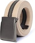 Canvas Web Belt | Cut to Fit Up to 52" | Flip-Top Matte Silver Nickel Buckle (Navy White)