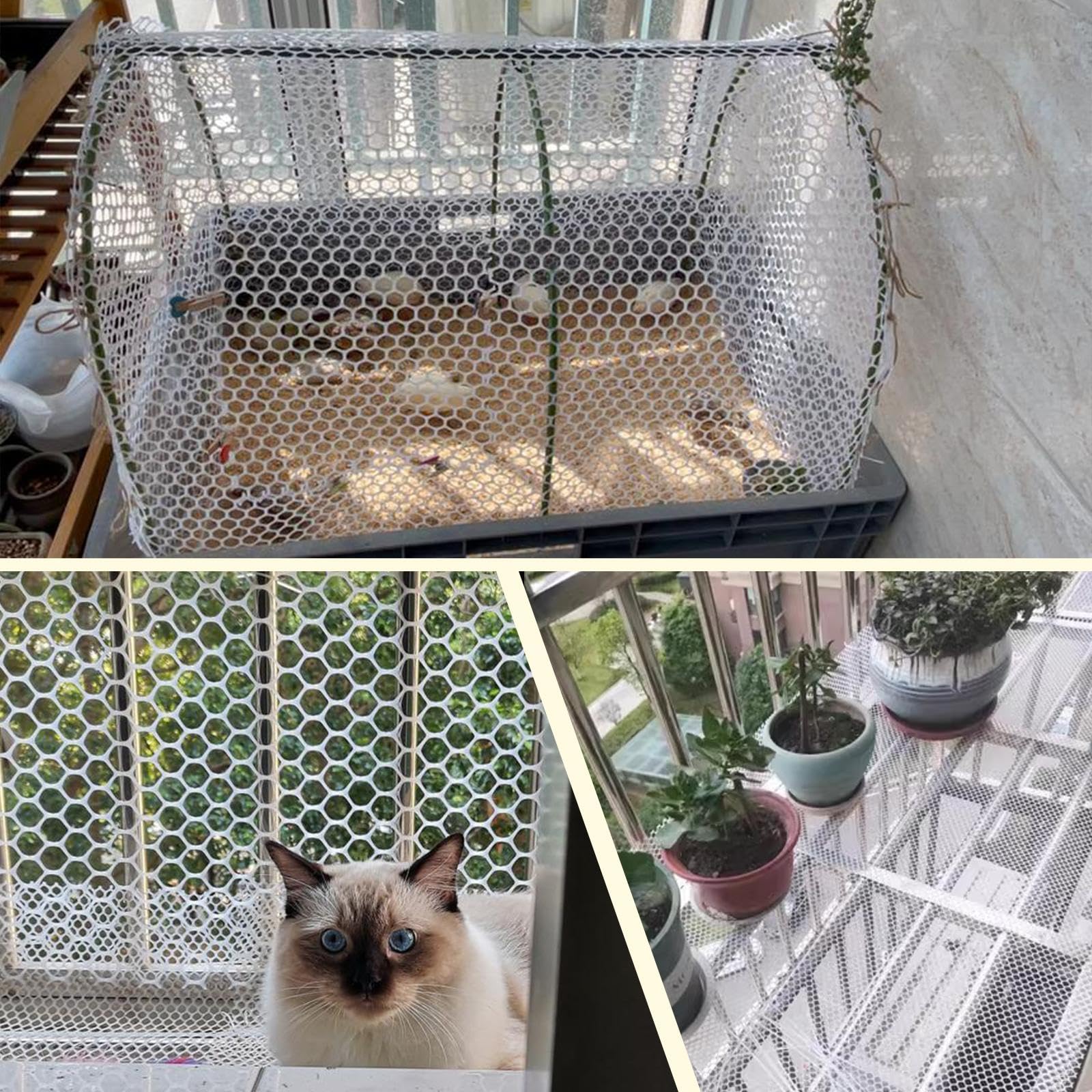 Clôture En Maille Plastique Noir - 6 M X 40 Cm, Maille 0,9 Cm - Avec 60 Serre-câbles - Pour Balcon, Poulailler, Protection Plantes - 2