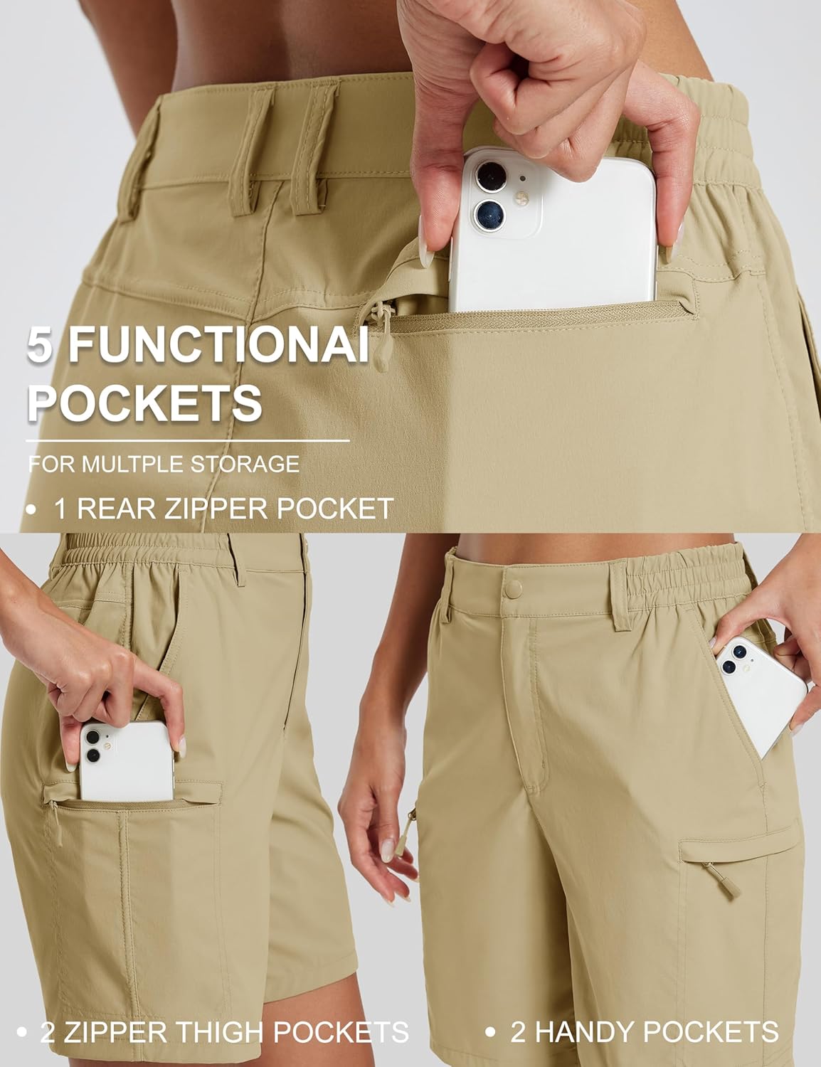 MAGCOMSEN Womens 7" Hiking Cargo Shorts Quick Dry Lightweight Golf Shorts with Pockets for Summer Casual Travel Outdoor