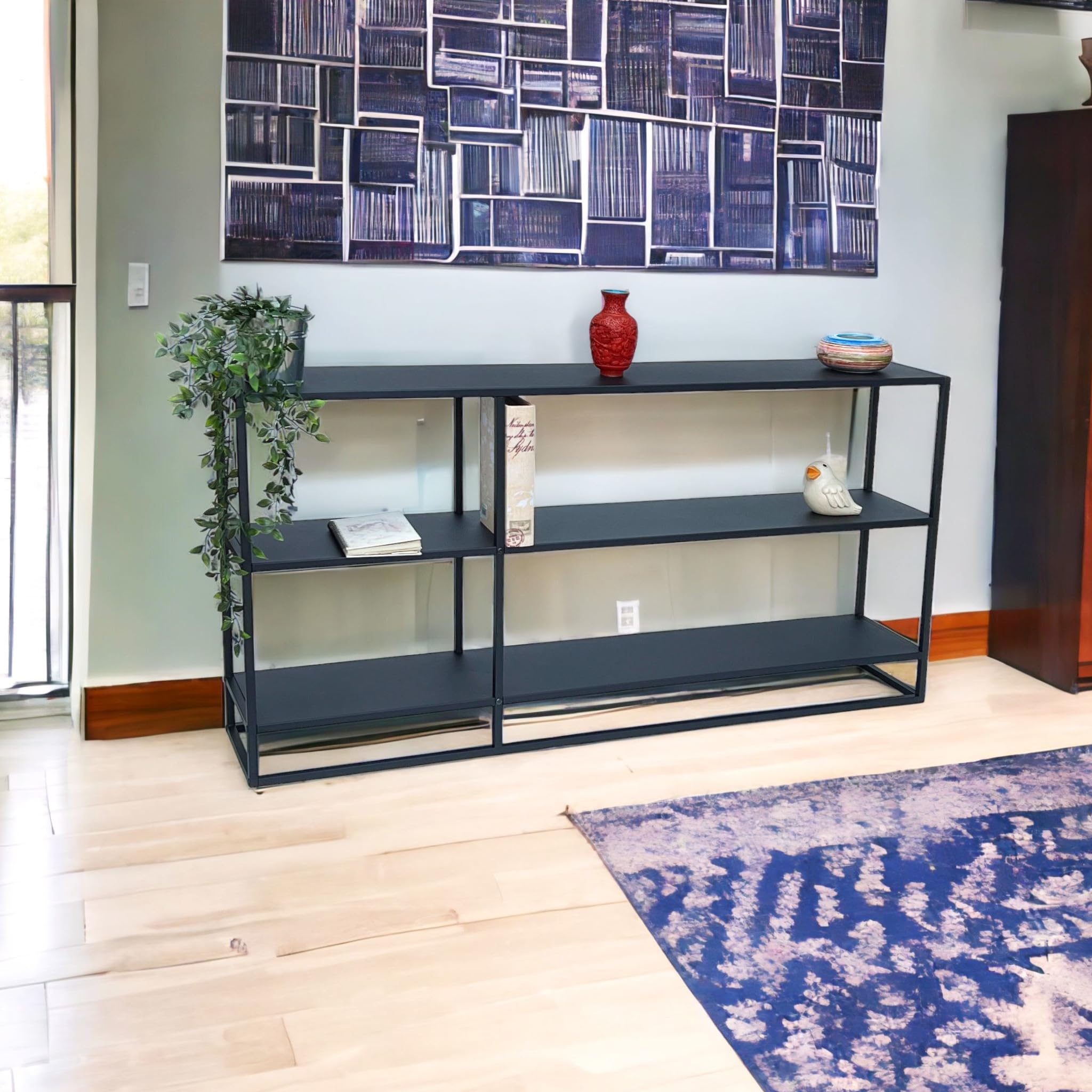 DanDiBo 96471 - Tavolo consolle sottile in metallo, con 3 ripiani, 140 x 70 x 25 cm, scaffale in metallo con ripiano