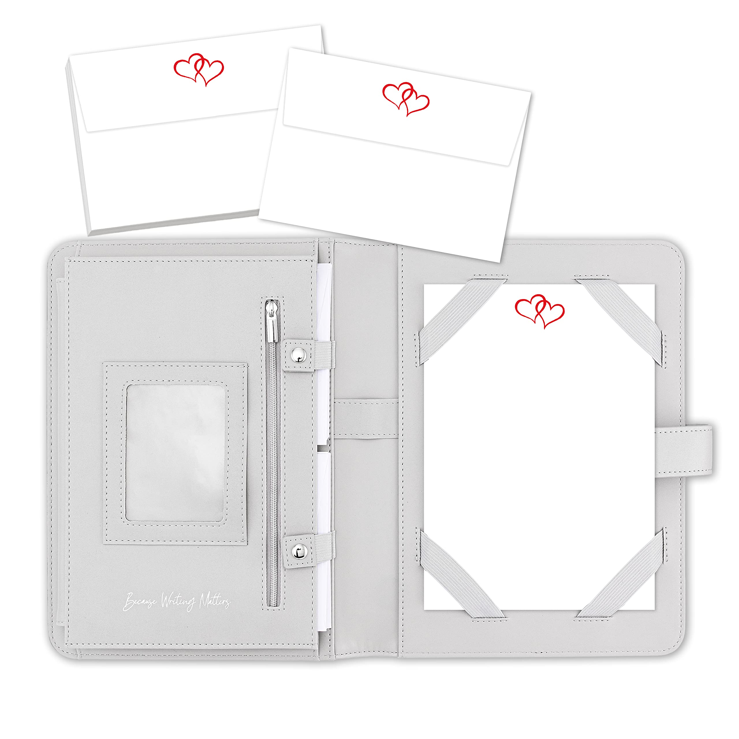 Me Loovely Double Red Love Heart Letter Writing Papers and Envelopes Set A5 Size Papers Stationary Letter Writing Supplies | (20 Letters & 20 Envelopes with Grey Organiser)
