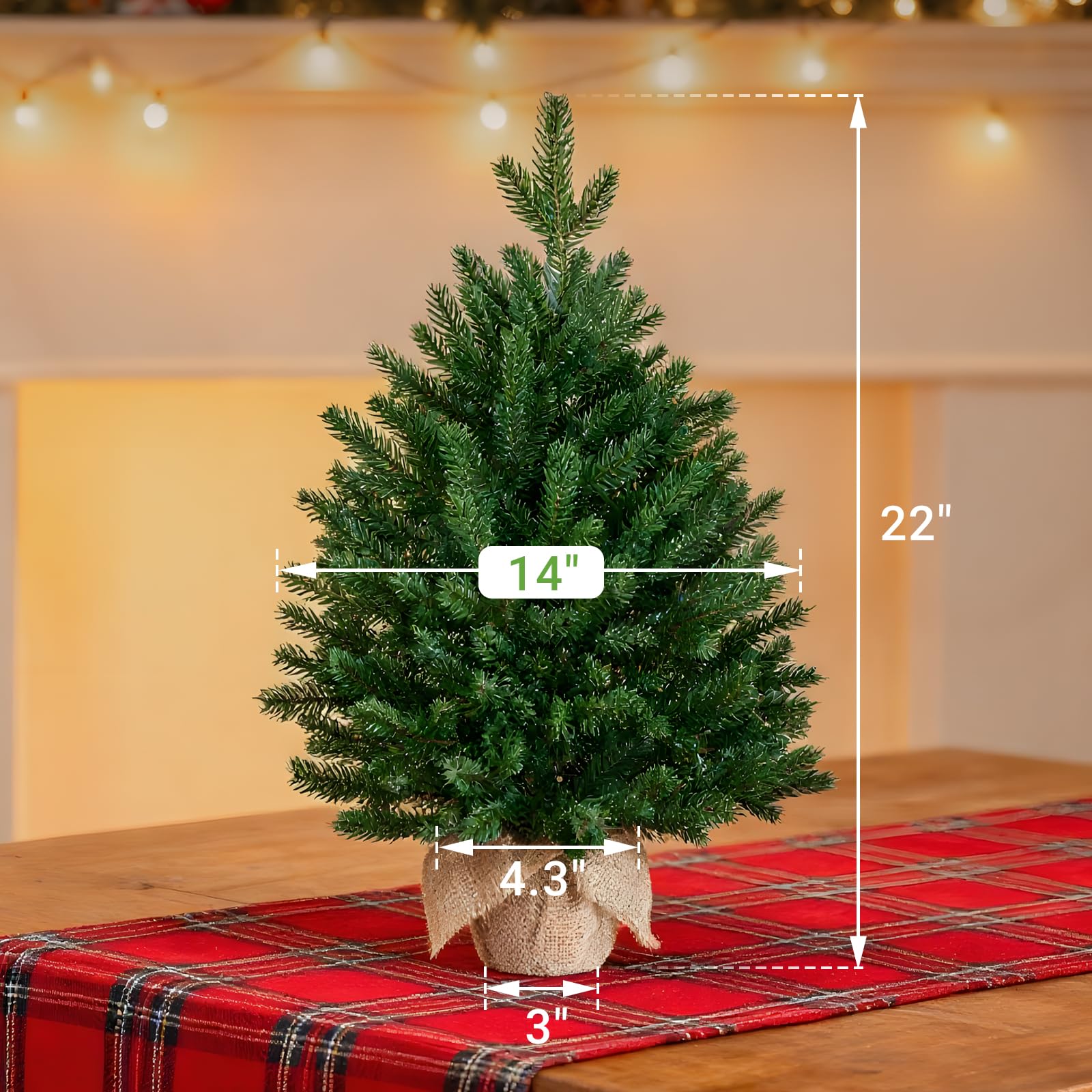 ELYKEN Mini sapin de Noël artificiel de 55,9 cm avec lumières LED, petite table, décorations de fête de Noël pour bureau, décoration d'intérieur