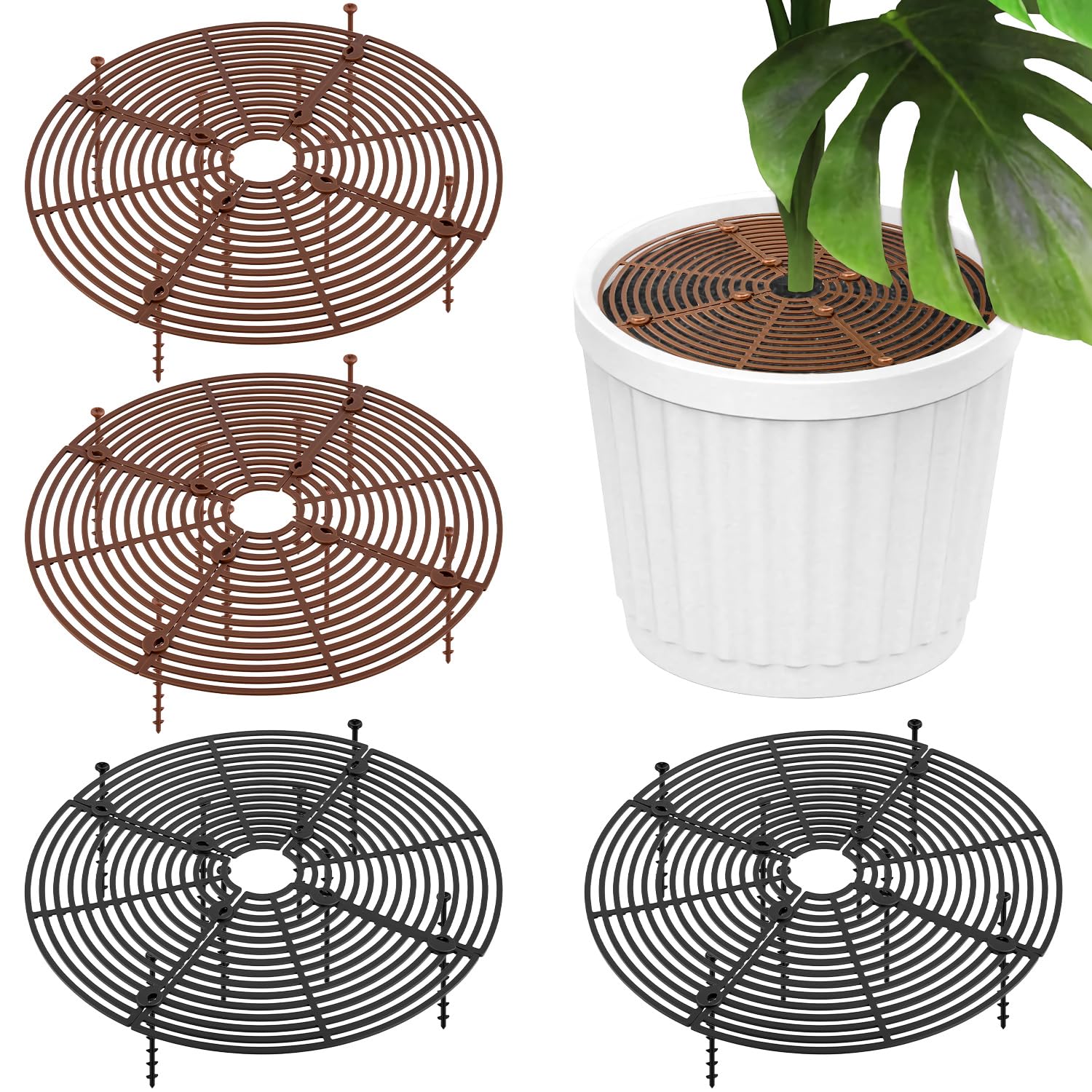 QWORK® 4er-Pack 30 cm Blumentopf-Schutzgitter Schneidbare Abdeckungen mit 10cm Befestigungsnägel, Pflanzenerde vor Kindern und Haustieren Schützen