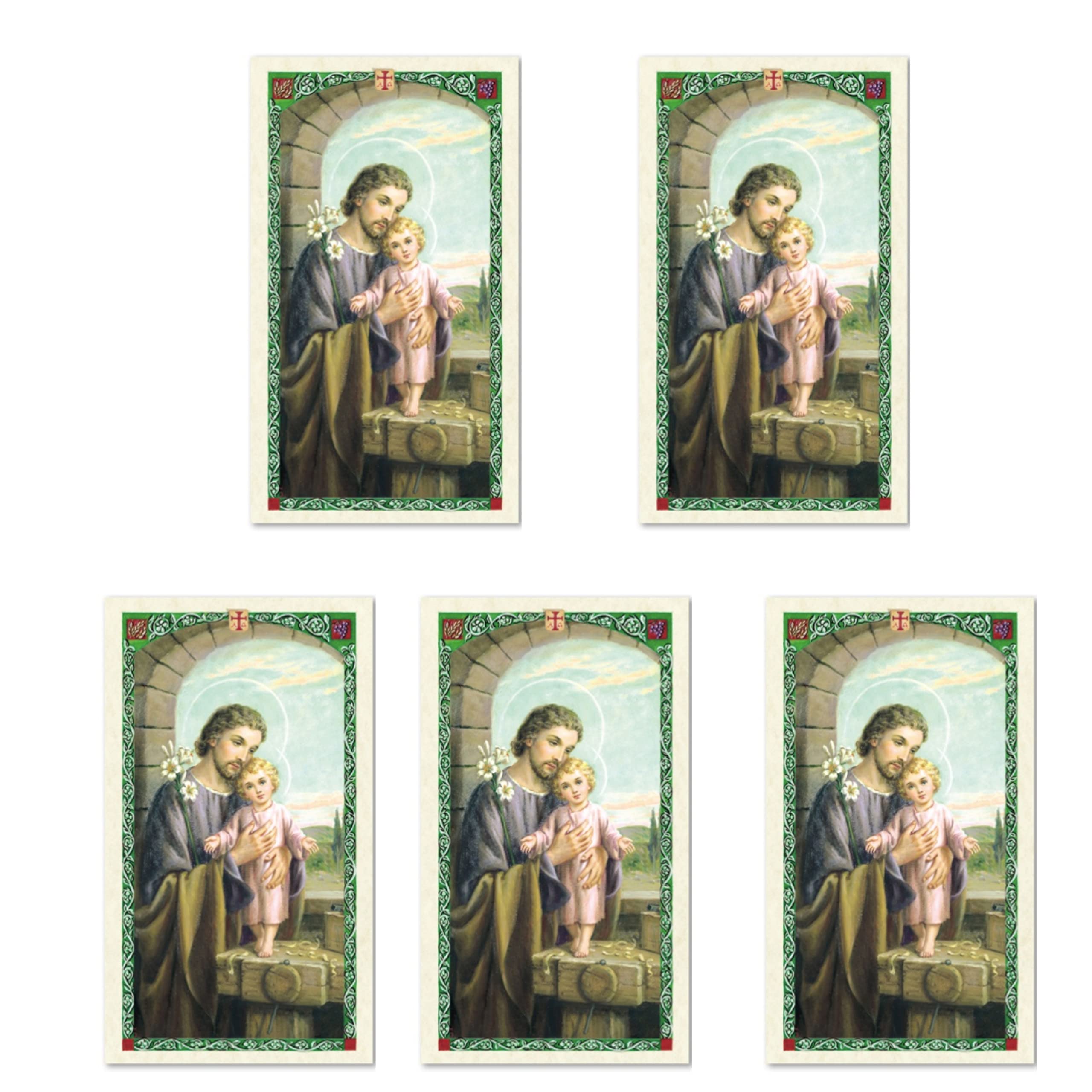 H HOLLY LINES St. Joseph Laminated Catholic Prayer Cards Set of Five - Neutral Tones - Traditional Style - Unframed Wall Plaque - Living Room Decor