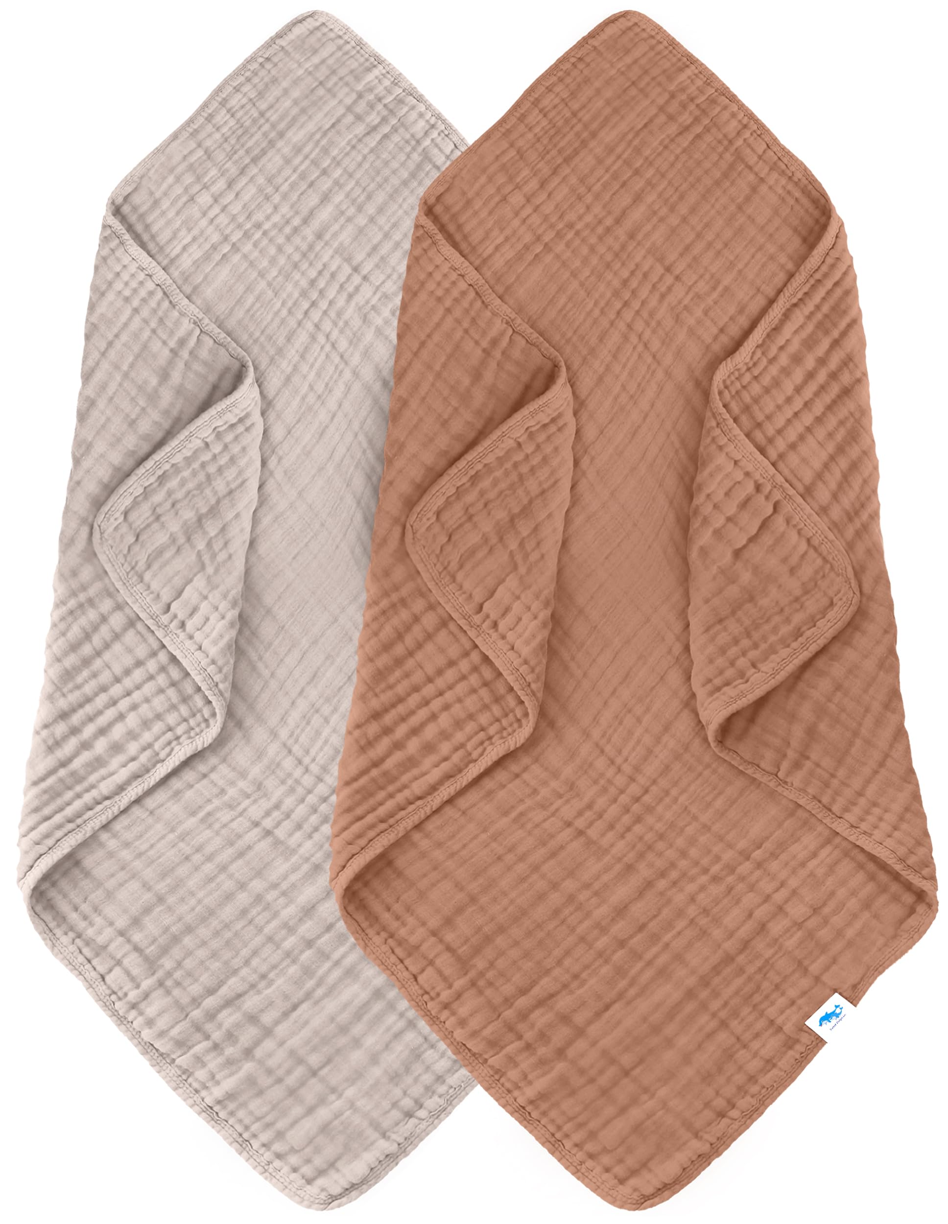 SWEET DOLPHIN Muslin Baby Bath Towels Blanket - 2 Pack 100% Cotton Towel for Babies, Infants, Toddlers - 40x40Inch - Highly Absorbent, Light Bean Paste